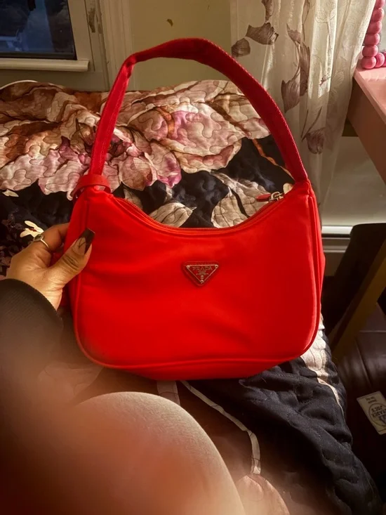 Prada Bright Red Nylon Shoulder Bag with Triangle Logo - Picture 1 of 6